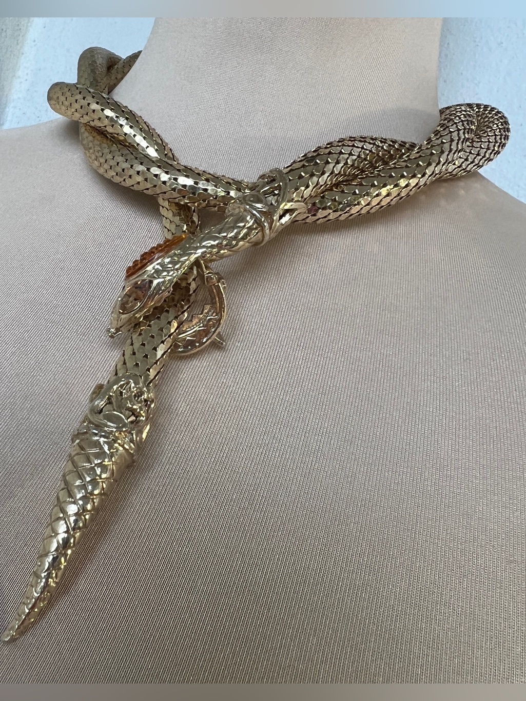 Whiting & Davis Vintage Mesh Snake Belt Necklace Lariat Serpent Signed 46”